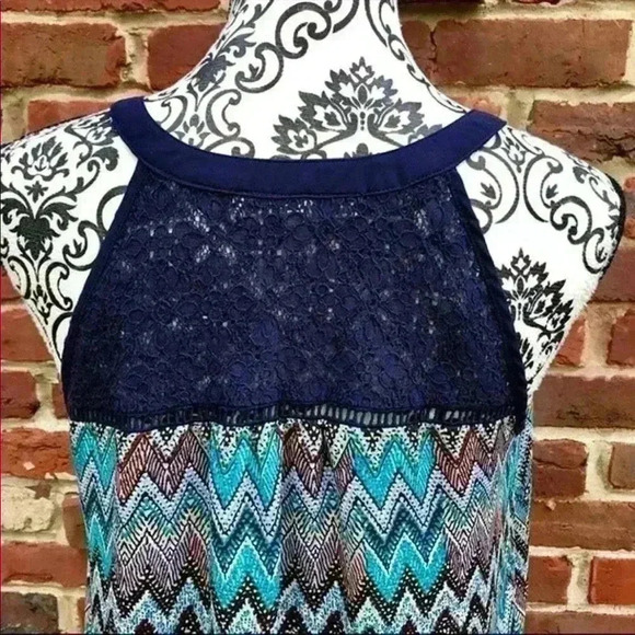 DANIEL RAINN Navy Sleeveless Lace Crocheted Halter Blouse W/ Tassels Size S - Picture 5 of 8